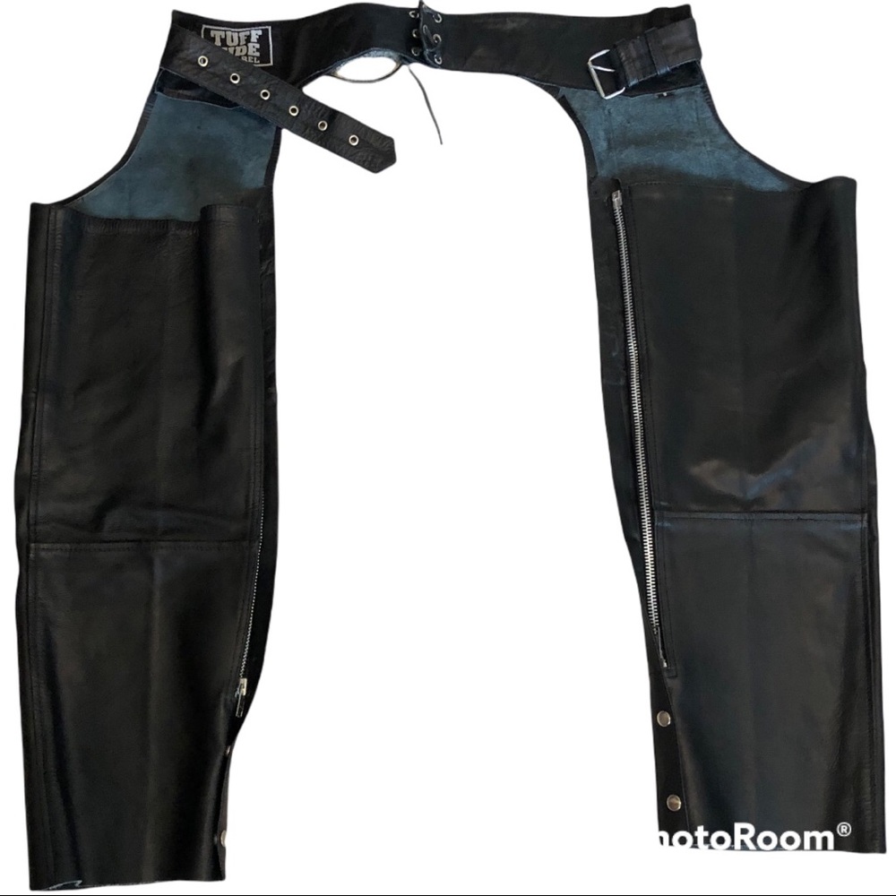 TUFF HIDE APPAREL BLACK LEATHER MOTORCYCLE CHAPS